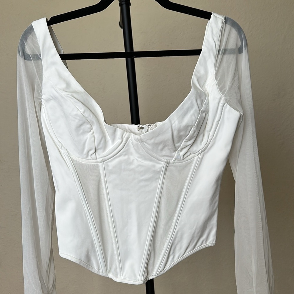 HOUSE OF CB Araminta corset mesh top‎ NWOT size L  white - Picture 5 of 9